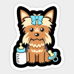 Cute baby yorkshire terrier getting its milk and pacifier Sticker